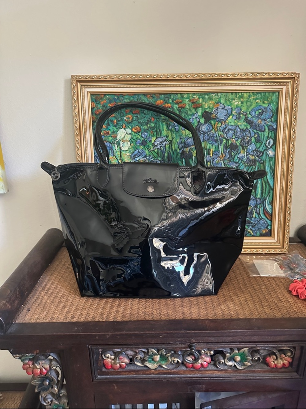 Longchamp Black Patent Le Pliage Tote